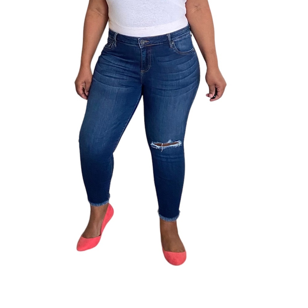 KUT From The Kloth Jeans High Rise Distressed Donna Skinny Crop Raw Hem